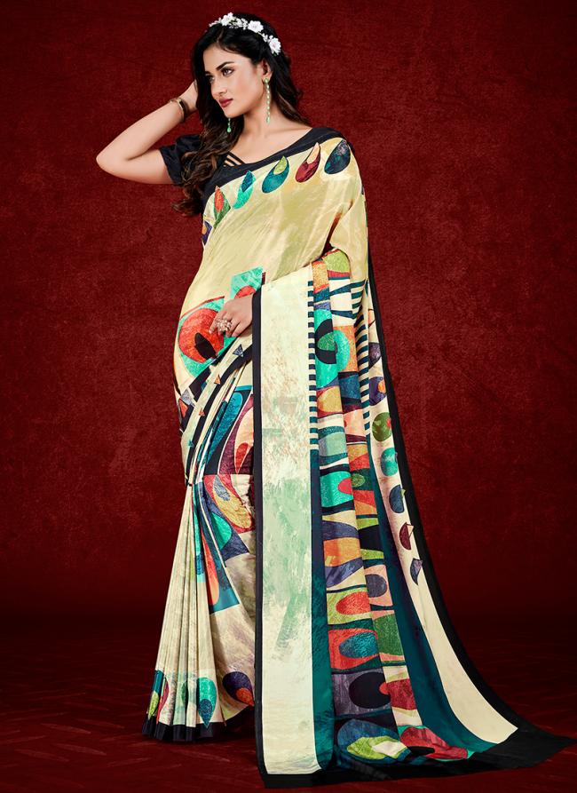 Crape Multi Colour Party Wear Digital Abstract Printed Saree